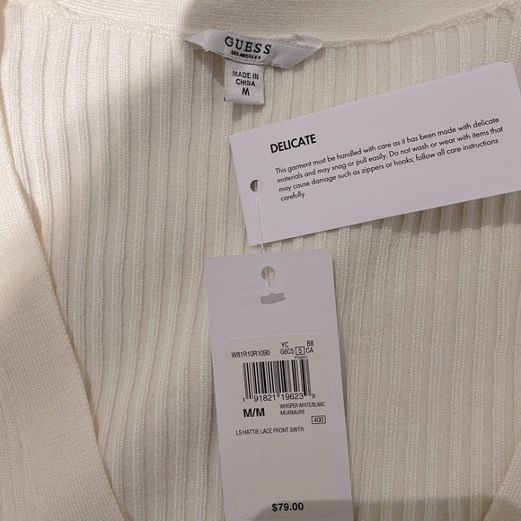 GUESS brand NEW. Medium. Long sleeve lace front sweater. Cream - Picture 2 of 6